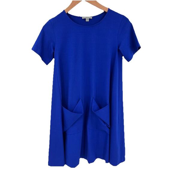 COS Cotton Jersey A-line Swing Dress Royal Blue Pockets Size XS Summer Beach - Picture 1 of 10